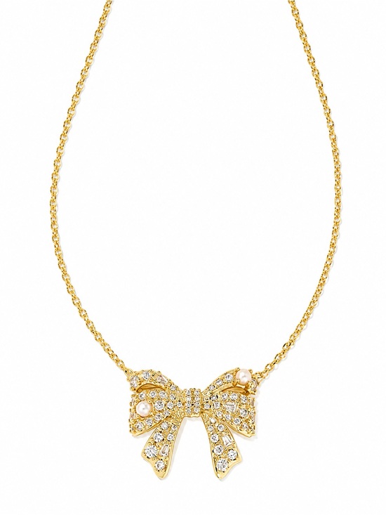 Kendra Scott Jewelry - Kendra Scott Krista Gold Bow Short Pendant Necklace in White Mix